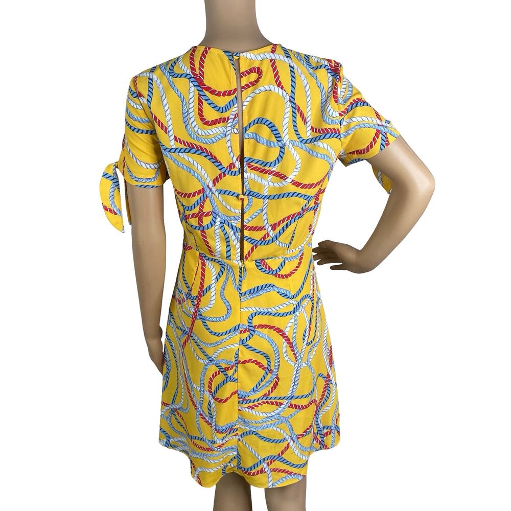MNG Mango Colorful Rope Print Mini Dress M | Tied Short Sleeves A-Line Vtg - Picture 7 of 9